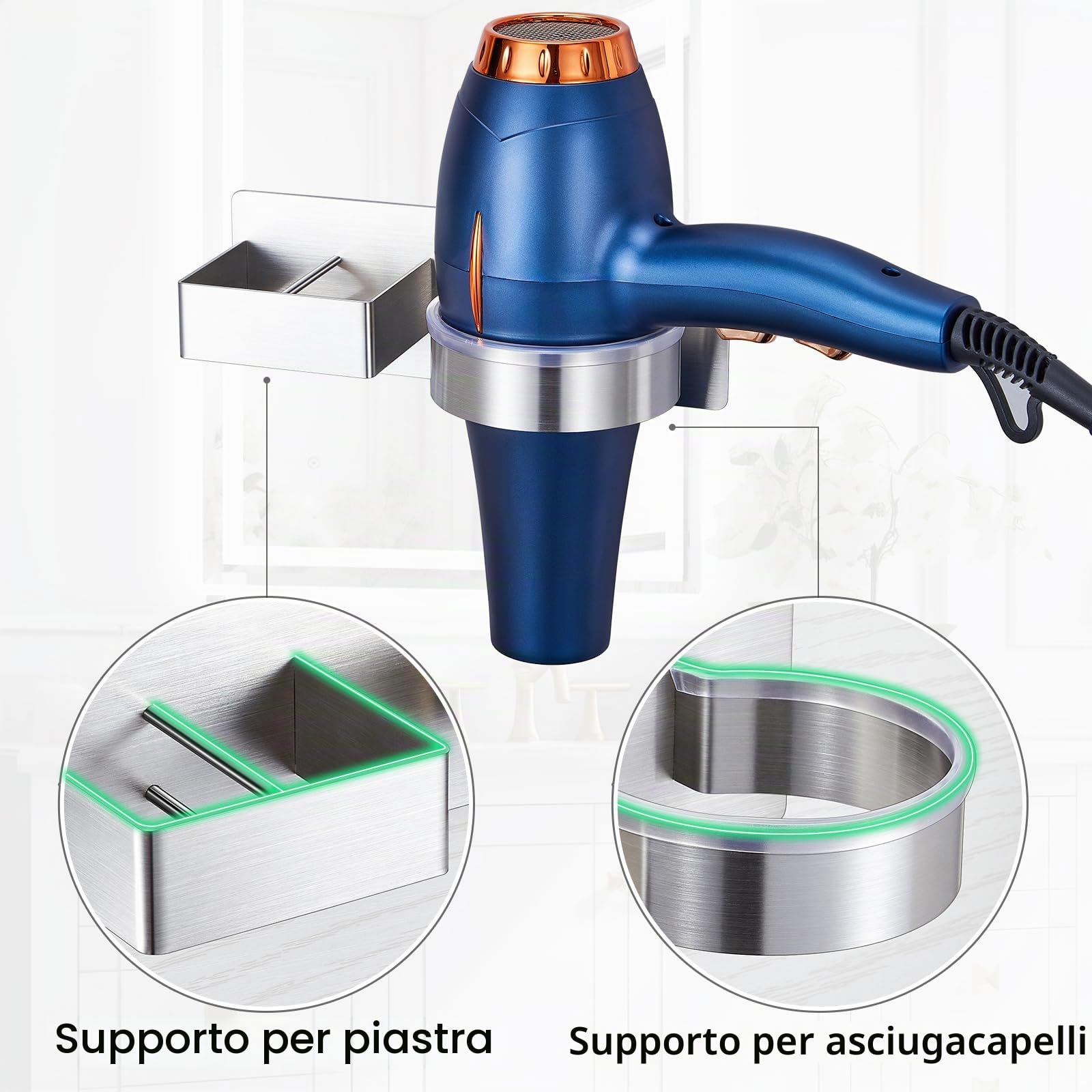 YYBO Porta phon e Piastra, Porta Piastra per Capelli, Porta Phone Bagno da Muro, Porta asciugacapelli da Parete Autoadesivo, Supporto per asciugacapelli per Camere da Letto e Barbiere