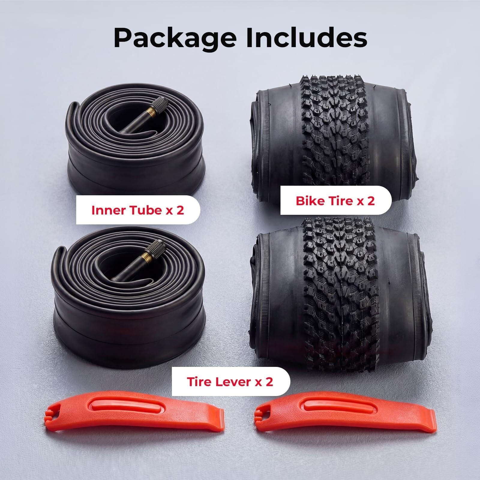 Opona Rowerowa 26x1.95 i Dętka Zestaw Składana Opony do Roweru Górskiego Komplet Zamienny z 2 Sztuki 48mm Zawór Schrader i 2 Łyżki do Opon MTB Odporna na Zużycie