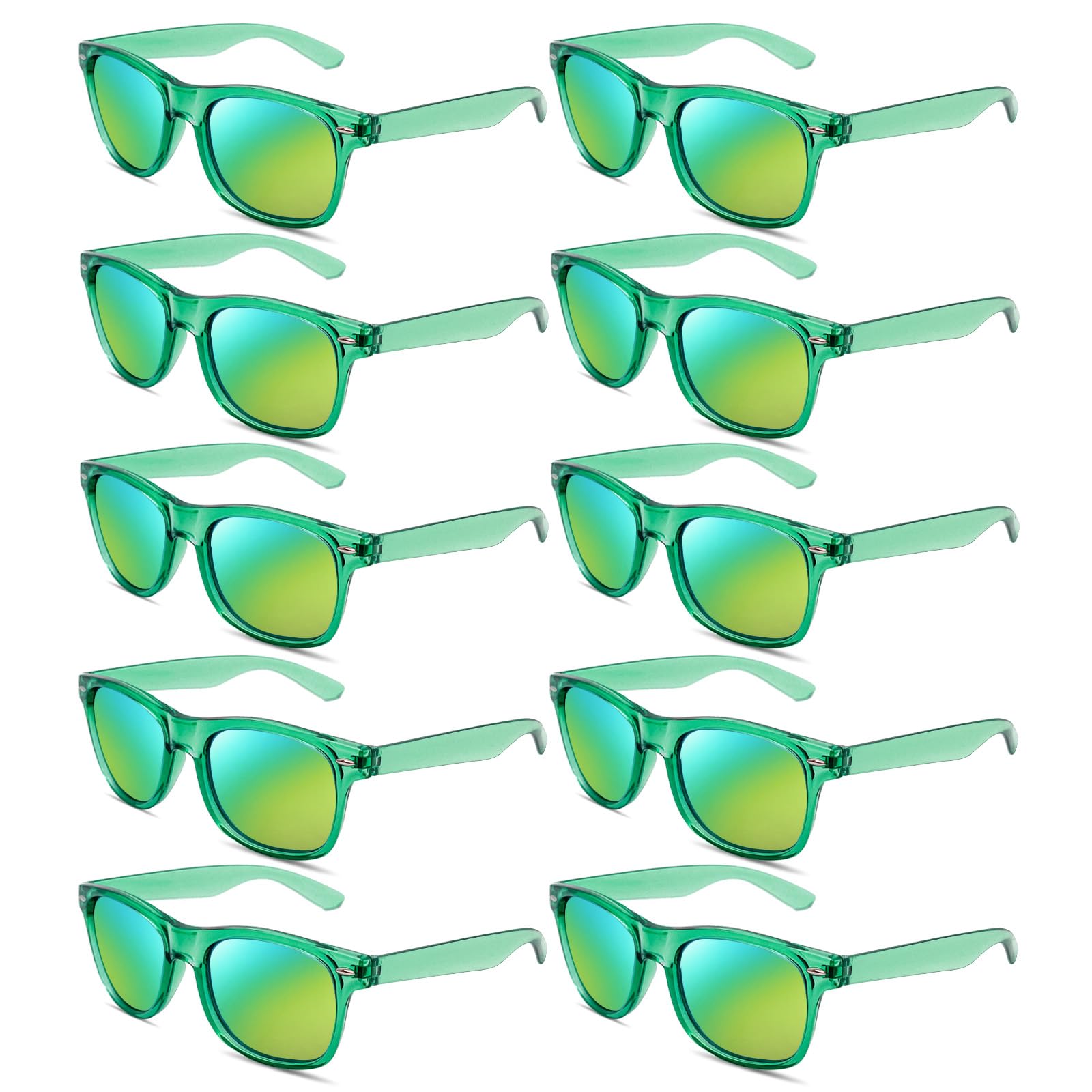 Pibupibu10/20 Pack Colored Clear Frame Mirrored Sunglasses Bulk, Wholesale 80s Retro Neon Color Party Sunglasses Unxies