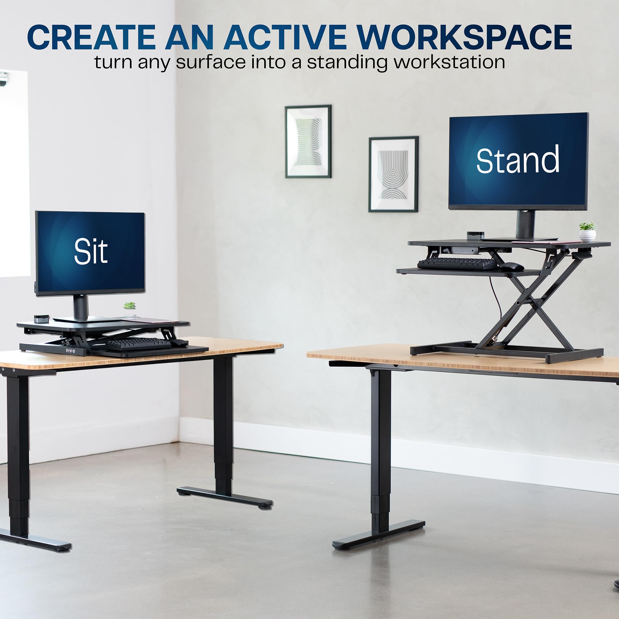 VIVO Height Adjustable 28 inch Stand Up Desk Converter Quick Sit to Stand Tabletop Dual Monitor Riser Workstation — view 2