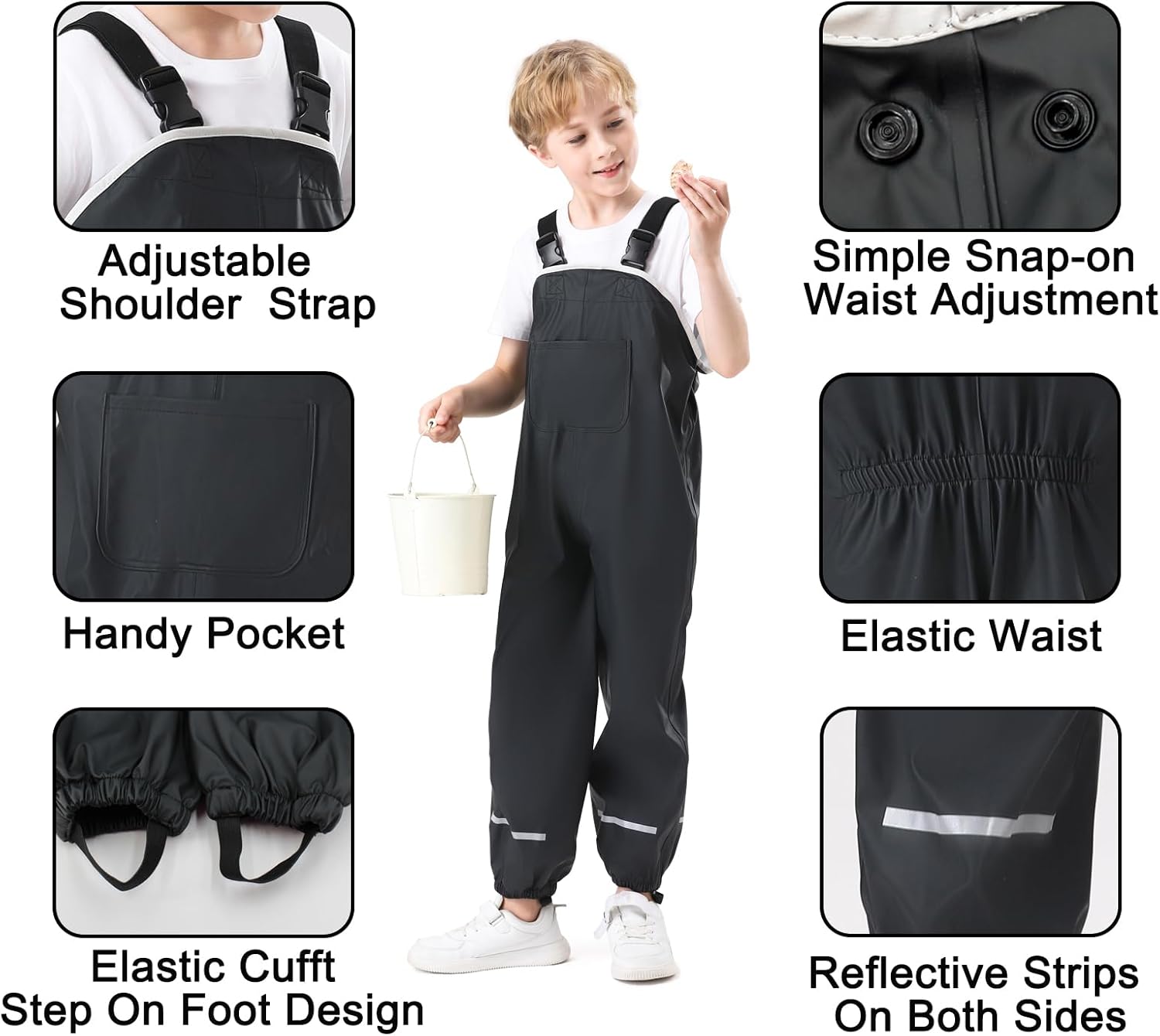 Kids Unisex Rain Pants, Green, Size 2-9 Years - Image 2