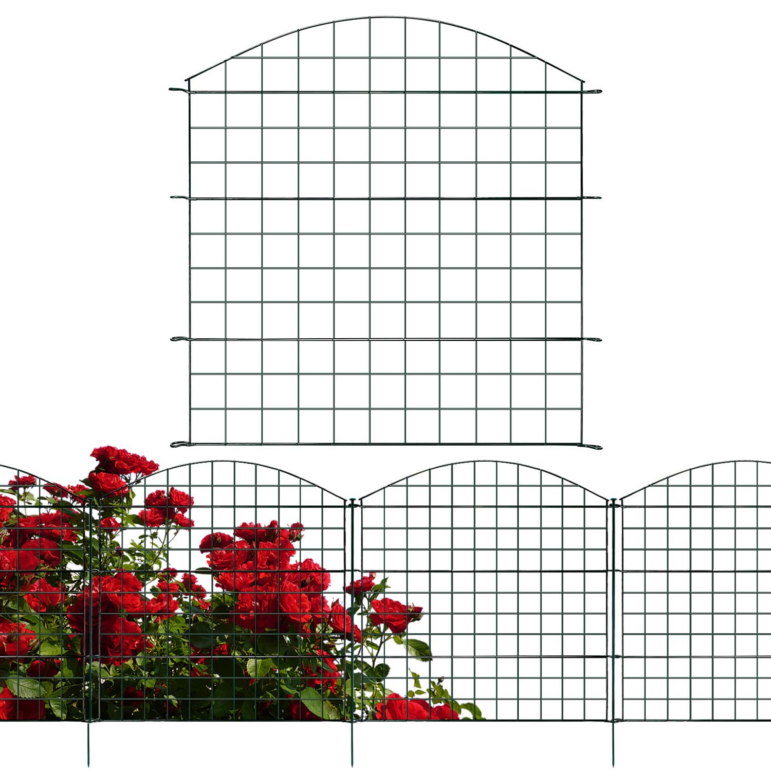 10x Set completo per recinzione da stagno - Recinzione da giardino in metallo con 22 elementi - Recinzione per il giardino, set di recinzione a griglia - Recinzione per cani (10x arco superiore