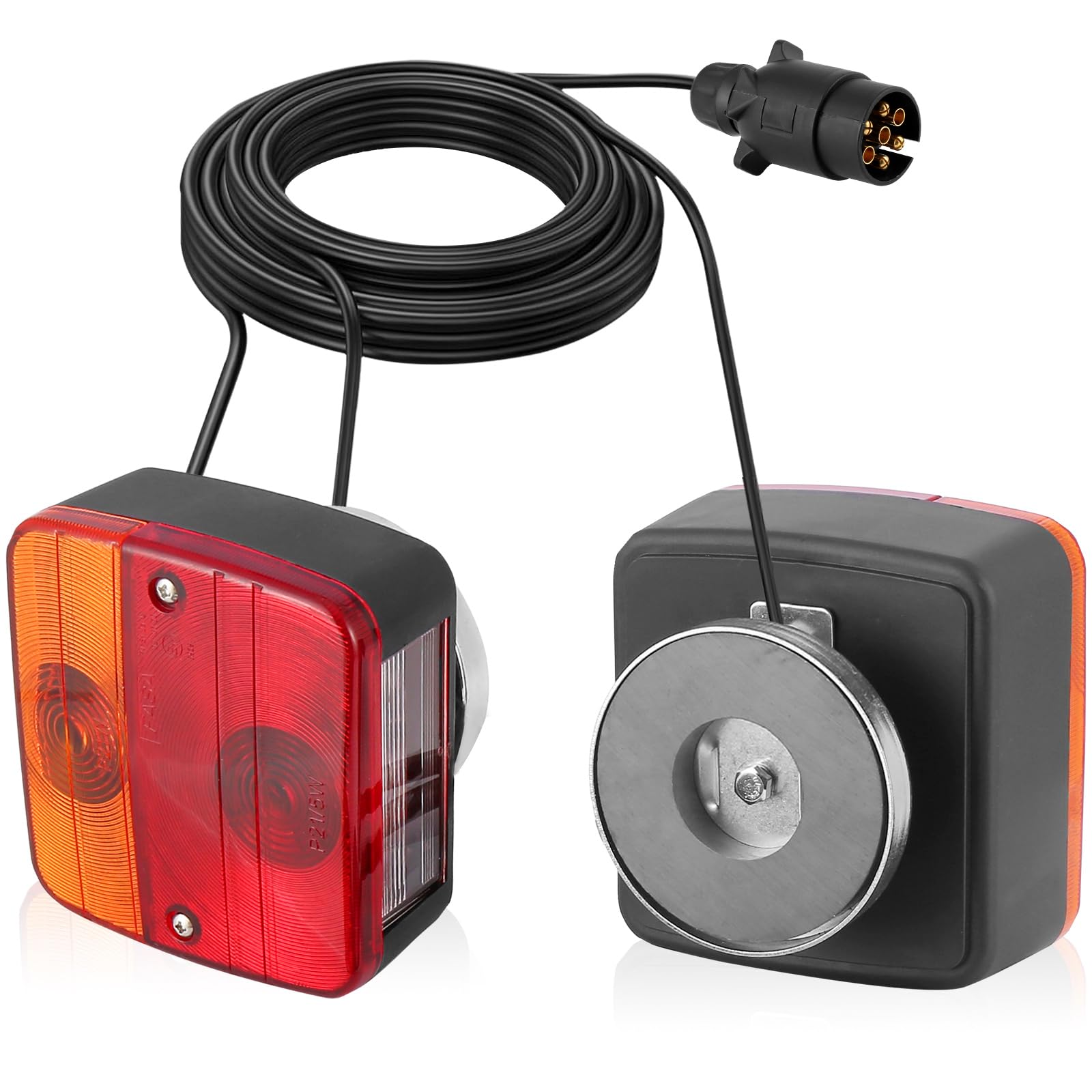 D-TECH Pilotos Traseros Remolque Con Iman, Juego de Luces Traseras Remolque Magneticas Homologados, 12V Kit Pilotos Remolque, Luces Traseras Remolque Con Cable 2.5/7.5M, Homologación ECE