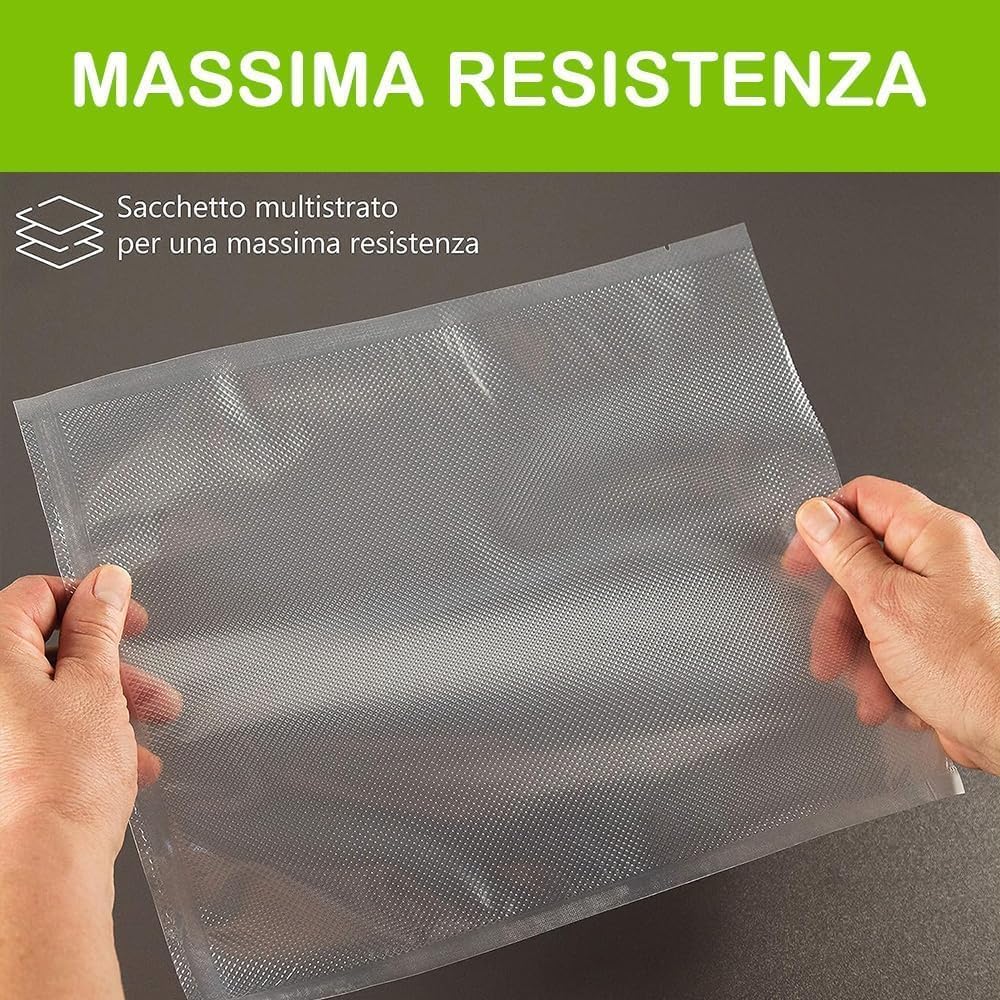 GM 100 Sacchetti Sottovuoto Goffrati per Alimenti, Misura 10x15 cm per Tutte le Macchine Sottovuoto, Buste Sottovuoto per Conservazione Alimenti e Cottura Senza BPA