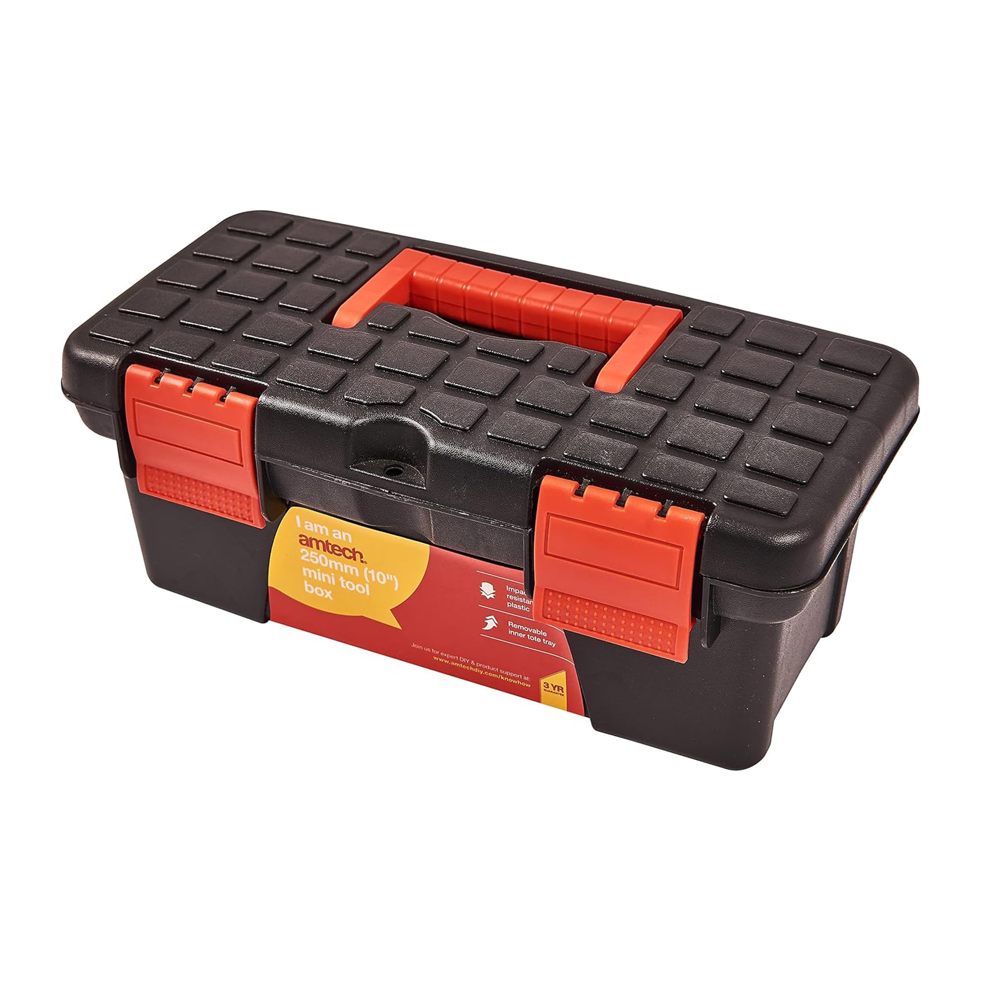 Lotus 10" Mini Plastic Tool Box with Removable Tray, Small Portable Storage Case with Carry Handle, Padlock Hole, Black & Red DIY Tool Organiser, lot-N0135