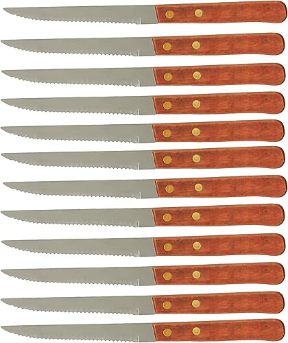 TrueCraftware Juego de 12 cuchillos para carne de punta puntiaguda de 4-12 pulgadas, acero inoxidable con mango de madera, 8-38 pulgadas de largo