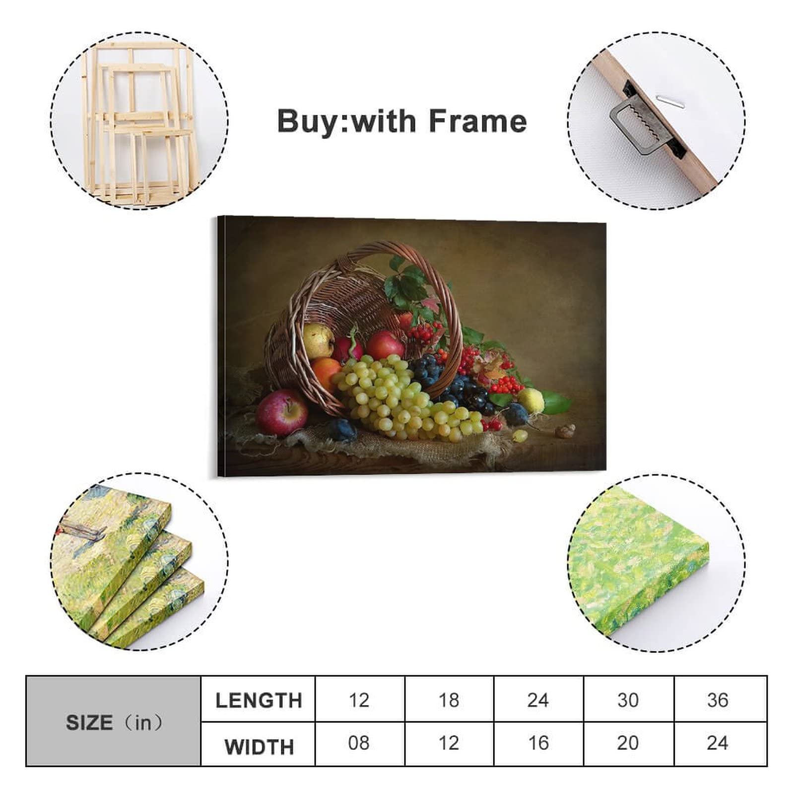 Grande Tenture Murale Toile Peinte Nature Morte Aux Fruits - Support Fer Forgé 42x33 Pouces