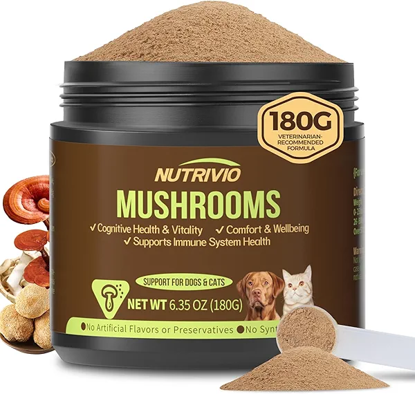 Nutrivio Turkey Tail Mushroom for Dogs and Cats - Mushroom Supplement for Dogs Lumps and Bumps - Immune Support for Dog, 8 Organic Mushroom Powder Blend with Natural Plant Extracts, 6.35oz