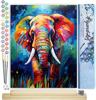 Figured'Art Paint by Number for Adults Colorful Abstract Elephant 16"x20" - Craft Art Painting Rolled Canvas with DIY Wooden Frame
