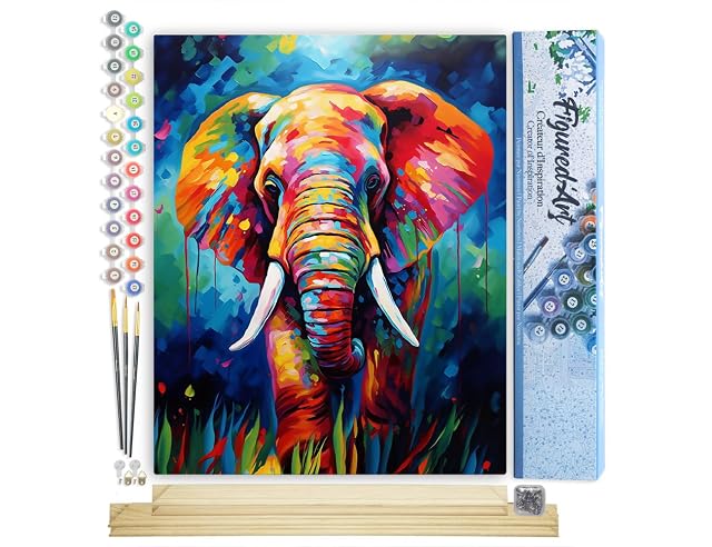 Figured'Art Pintar por Numeros Adultos Elefante Abstracto Colorido