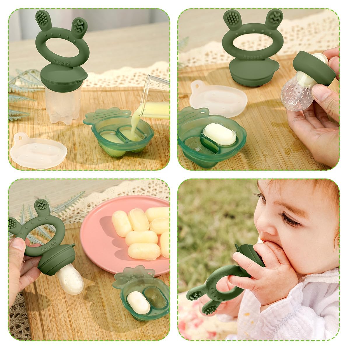 Haakaa Baby Fruit Food Feeder & Large-Palm Baby Teether Combo