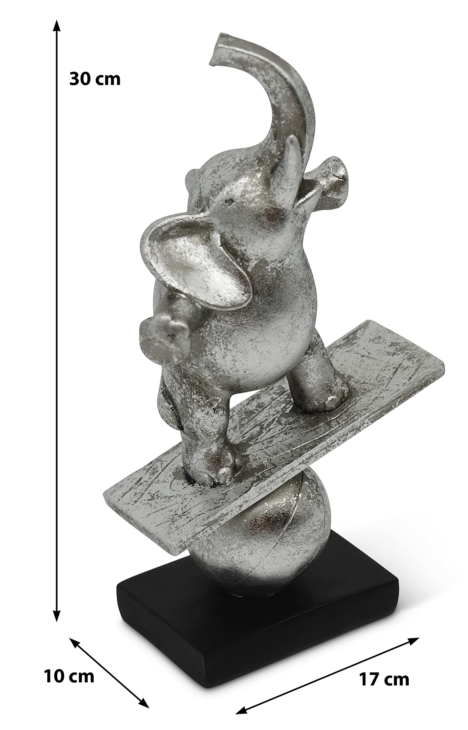 FeinKnick Skulptur “Lebenskünstler” - inspirierende & Moderne Elefanten Dekoration aus Kunststein 30cm groß - Deko Elefanten Figur als Statue in Silber - humorvolle Dekofigur Elefant