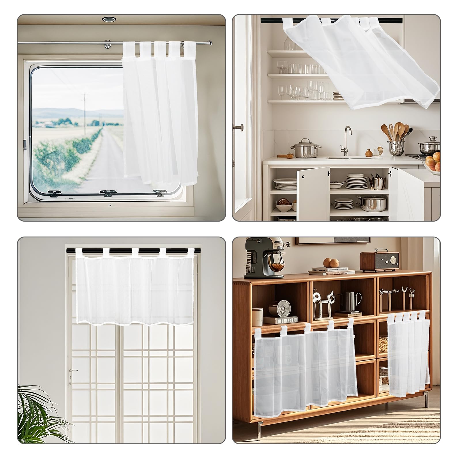 Scheibengardinen Voile Bistrogardine, Kurzstore Gardine Transparente, Kurzvorhang mit Schlaufen, Küchen Vorhang, Kurzgardine Gardine Stores, Weiß, 1er Pack, HxB 45x90cm