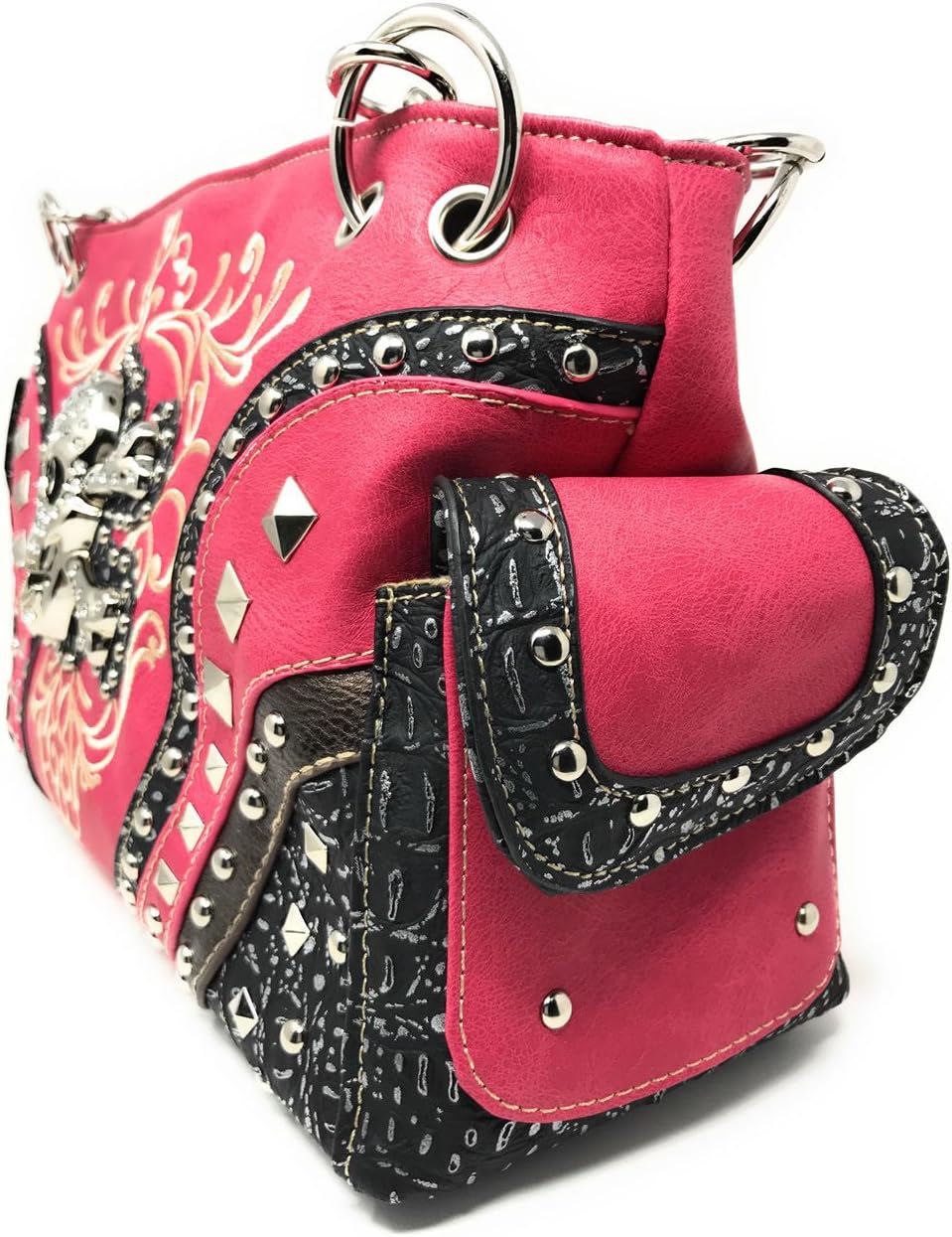 Texas West Women's Embroidered Metal Skull Purse Handbag and Wallet set in 7 colors - Image 3