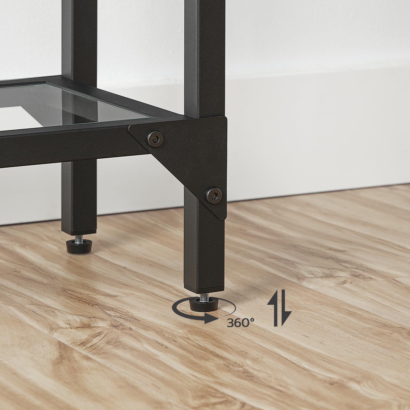 HOOBRO Consola de Vidrio Templado de 2 Niveles, con 2 estantes, 100 x 22 x 80 cm, Moderna para salón, Espacio pequeño, Color Negro