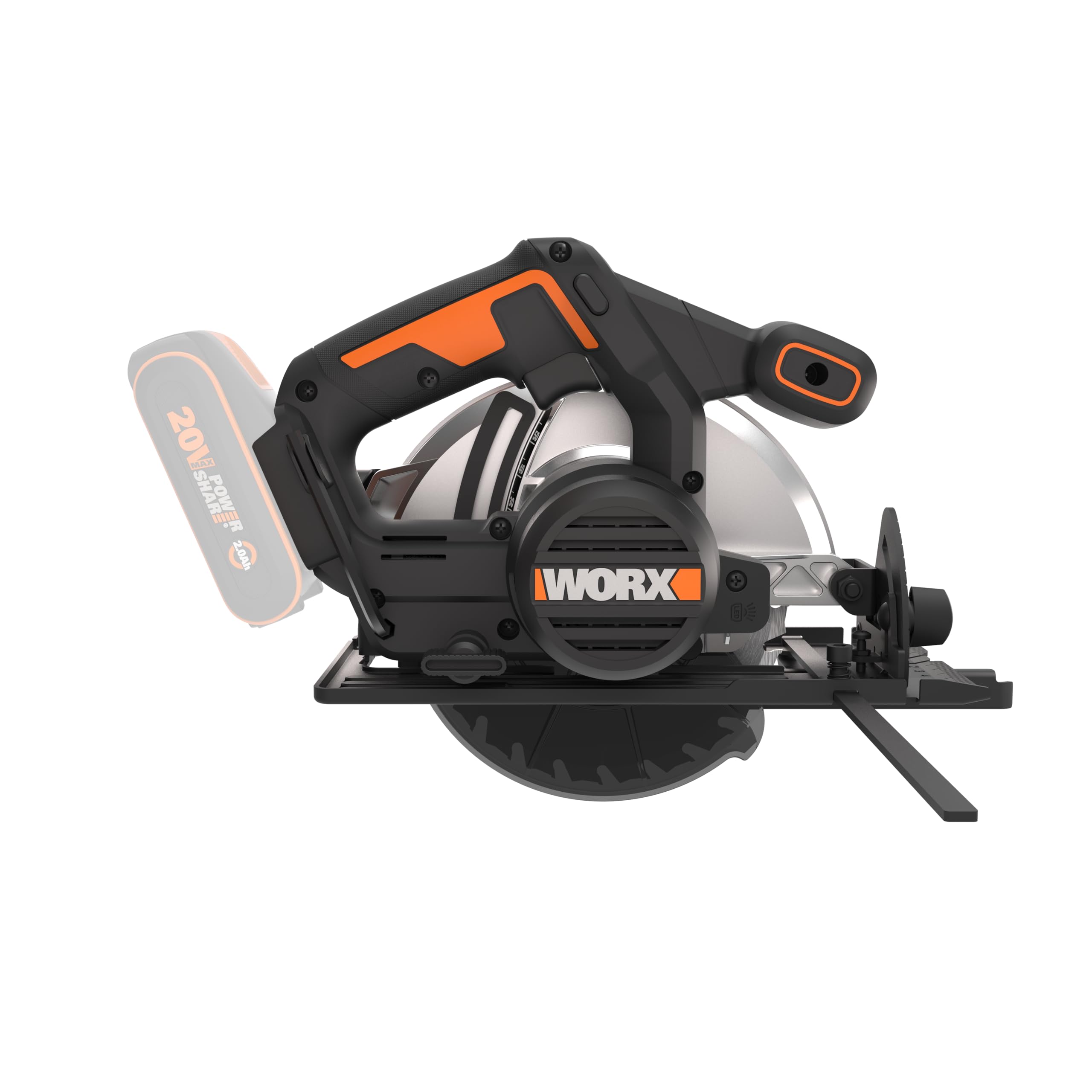 WORX | Sierra circular a batería WX526.9 | 20V | Disco 165 mm | ángulo de inclinación de 0-50° | ajuste sin herramientas | corte máximo de 55 mm (90°) | diseño compacto | Sin batería ni cargador
