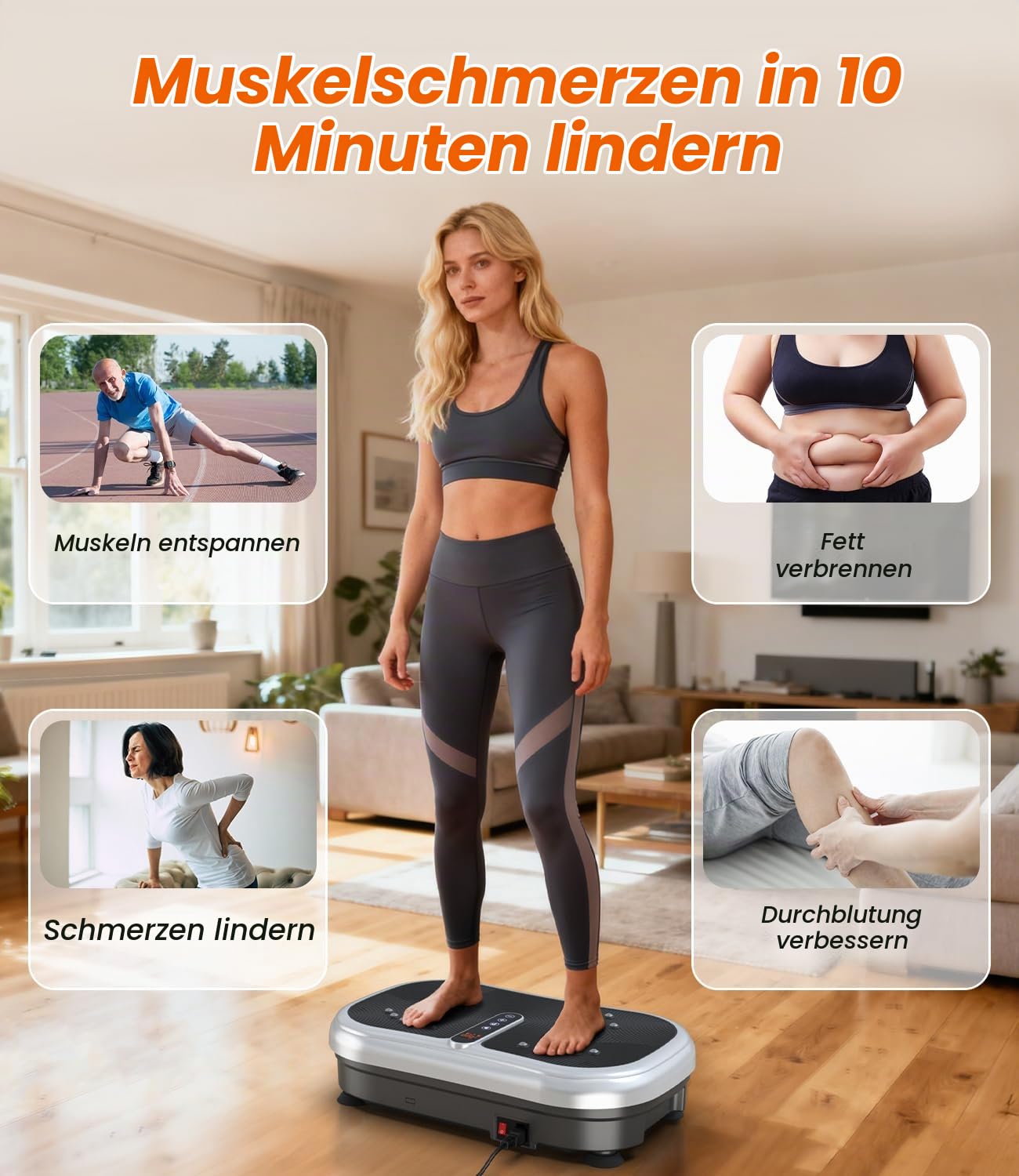 Vibrationsplatte 200W Vibration Plate Fitness mit Fernbedienung, 120 Stufen, Ultraschall & Gummifüße – für Home Workout, Muskelstraffung & Regeneration, Ideal für Frauen & Senioren