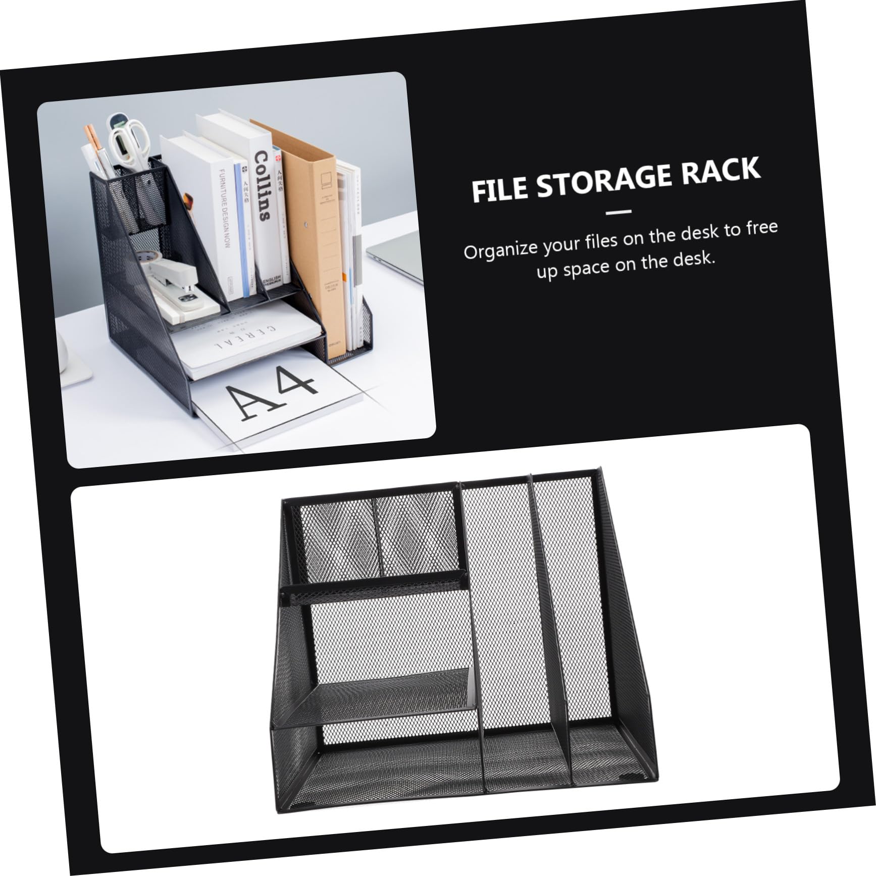 Organizzatore Documenti Multi Ferro Nero Scaffale Ufficio con Scomparti Multipli Portadocumenti da Scrivania Robusto e Pratico per Libri e File per Studio e Ufficio