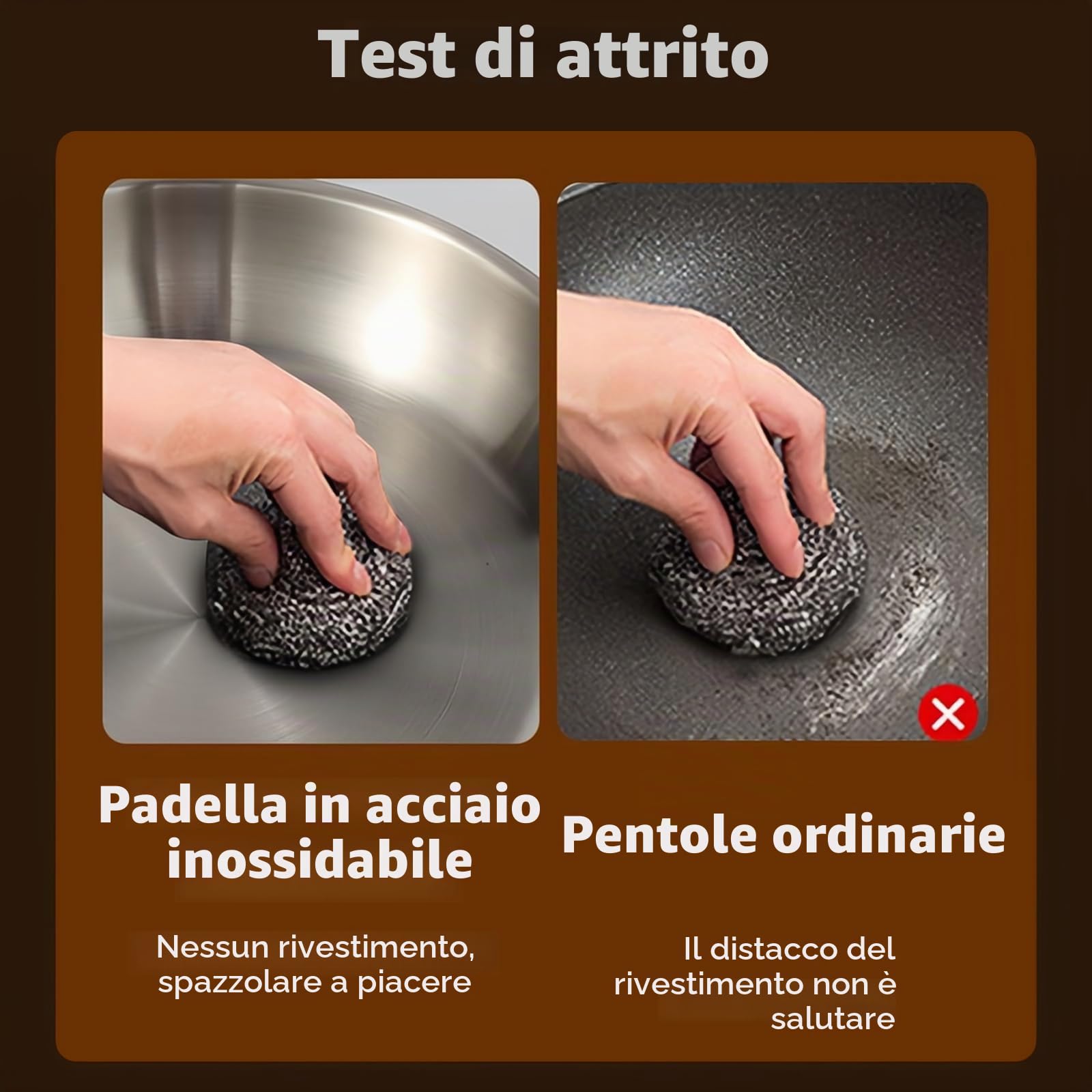 Padella in acciaio inox adatta al forno e induction, 3 strati acciaio inossidabile 304 non rivestito, manico ergonomico (30 cm)