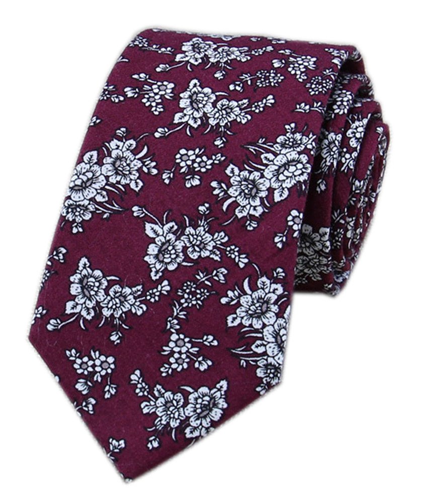 Secdtie Men's Skinny Tie Fashion Causal Cotton Floral Printed Linen Necktie