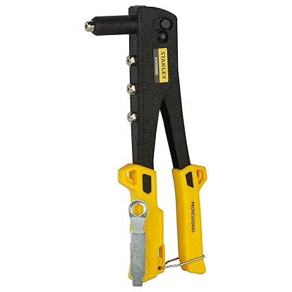 STANLEY STHT69800-8 Heavy Duty Riveter Set with 4 Nozzles & Anti-Corrosion Properties Ideal for Joining & Fabrication of Sheet Metals, Leather & Plastic Parts, YELLOW & BLACK