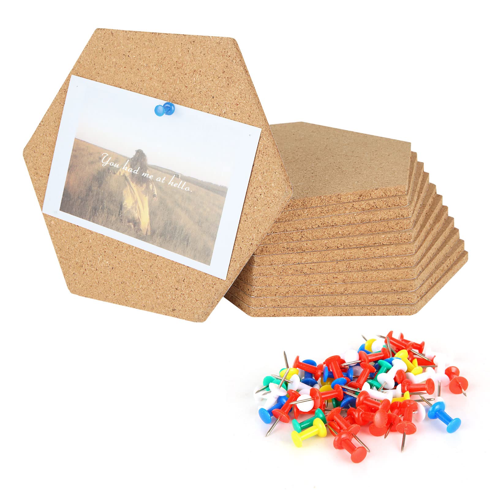 8 Tableaux En Liège Adhésifs Hexagonaux + 40 Broches - Déco Murale Pour Photos Et Notes