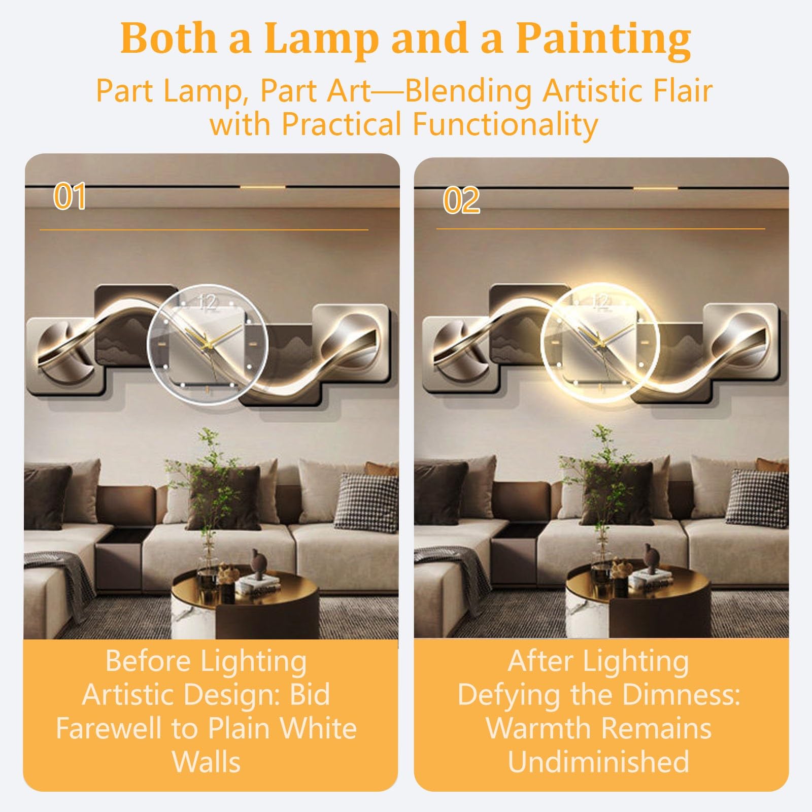 Arte della Parete 3D Luce Decorativa a LED, Lampada da Parete for Decorazioni artistiche, decori pareti sculture Illuminazione Moderna, Alimentatore Plug-in(C,35x100cm/13.7x39.3in)