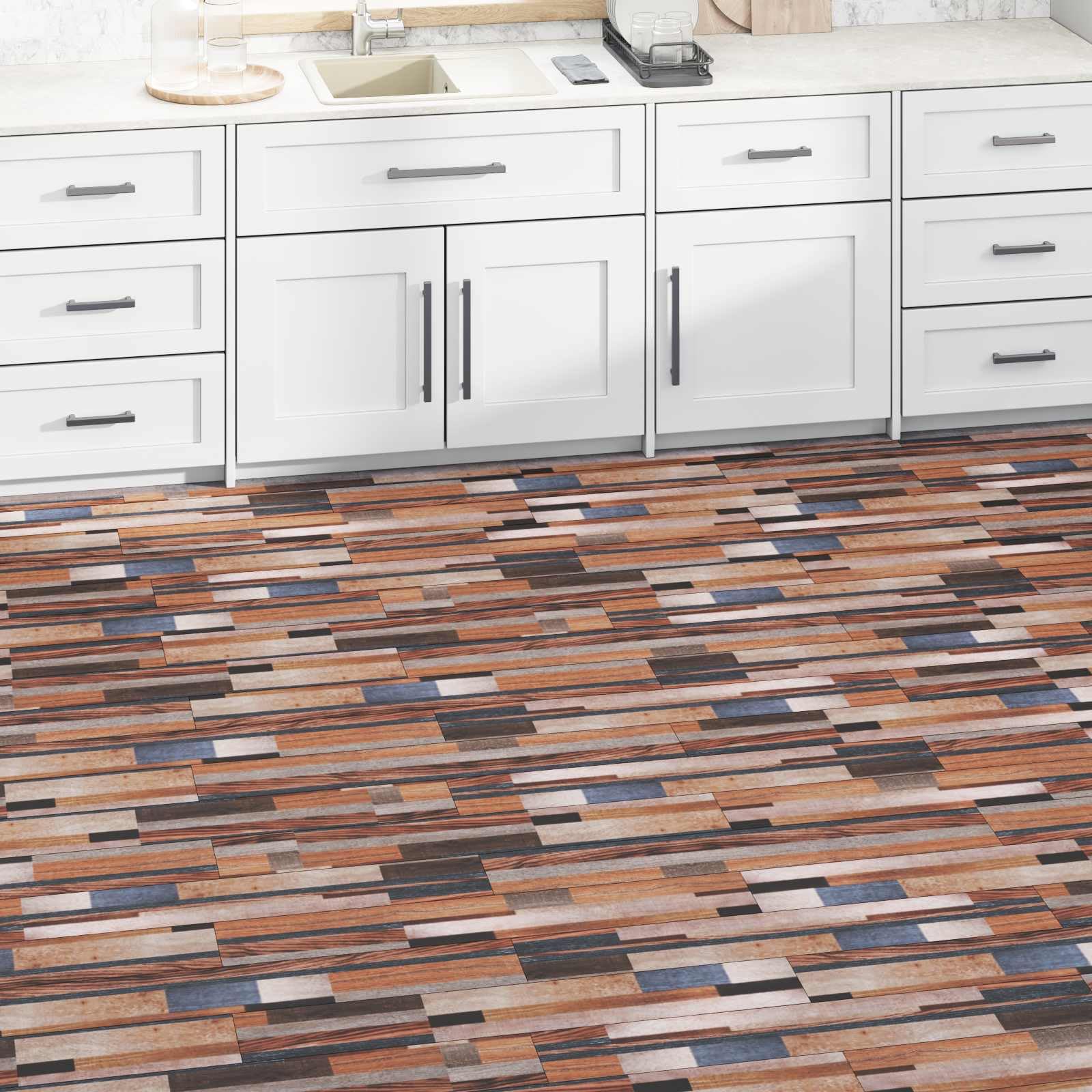 Pavimenti in PVC, 18 pezzi, multicolore, 2,51 m², autoadesivi, per interni, laminato, vinile, effetto legno, effetto pietra, ideale per soggiorno, camera da letto, cucina, corridoio
