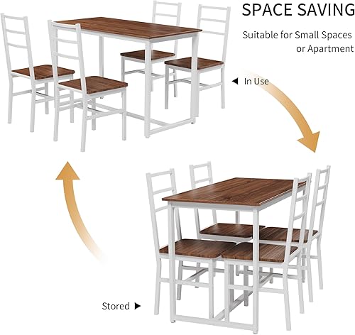 Miniatura 6 de Dining Table Set for 4, Wood Kitchen Table Chairs Set, Space Saving Design, 5 Dinette Set for Small Place, Kitchen, Dining Room, Restaurant