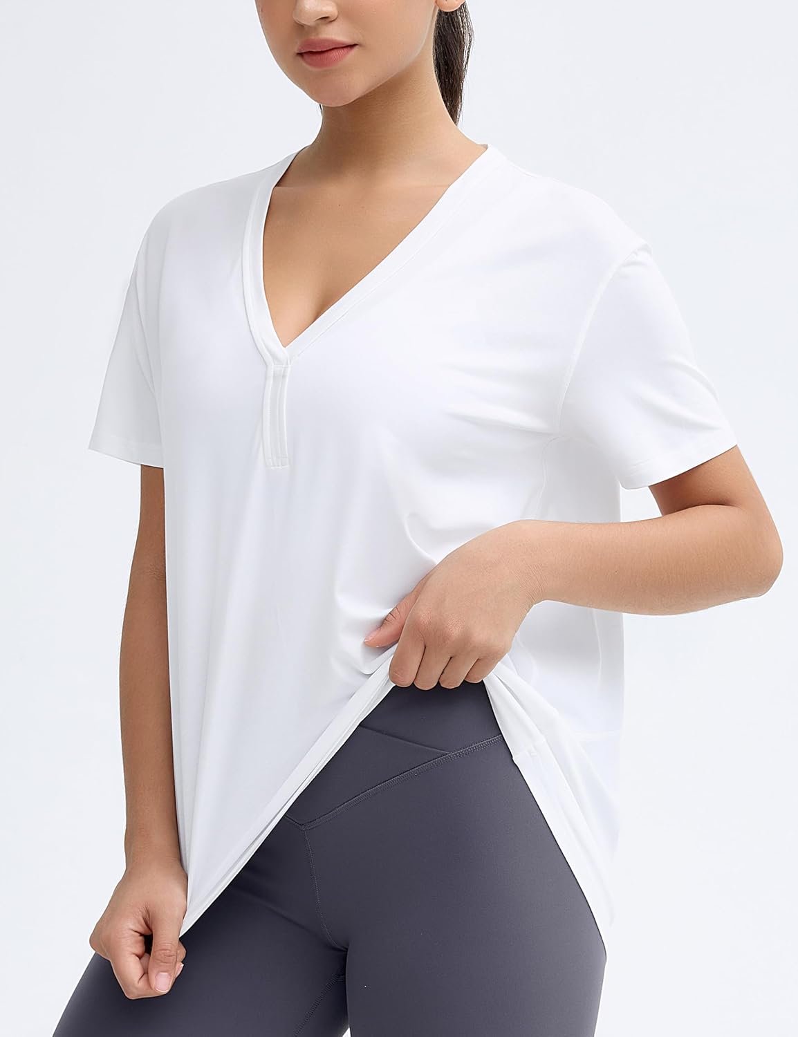 THE GYM PEOPLE Women's Loose Fit Workout T-Shirts V Neck Short Sleeve Running Yoga Lounge Tee Tops - Image 3