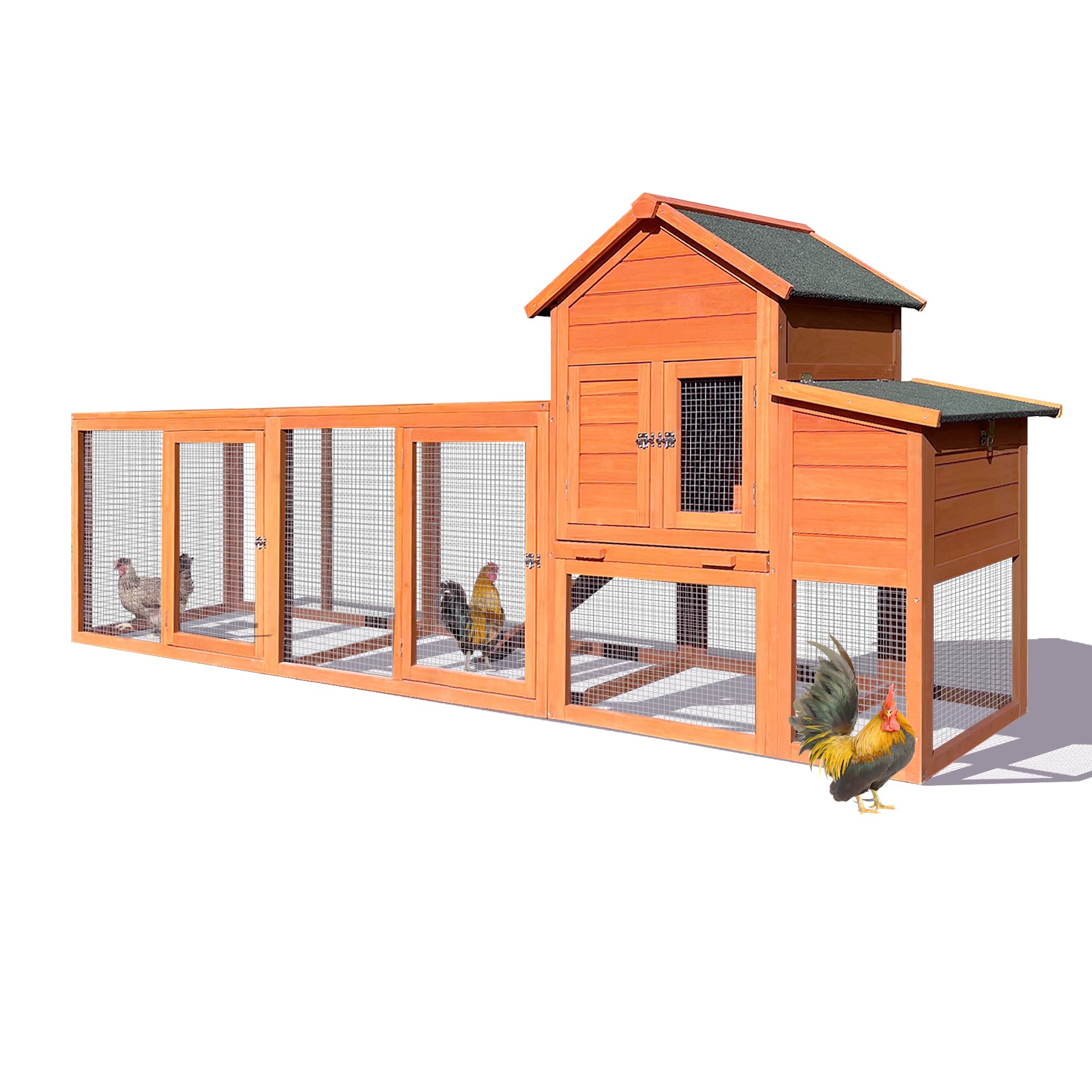 RUNVA 122" Large Chicken Coop with Nest Box and Removable Tray, Hen House for 2-6 Chickens, Outdoor Weatherproof Small Animal Cages