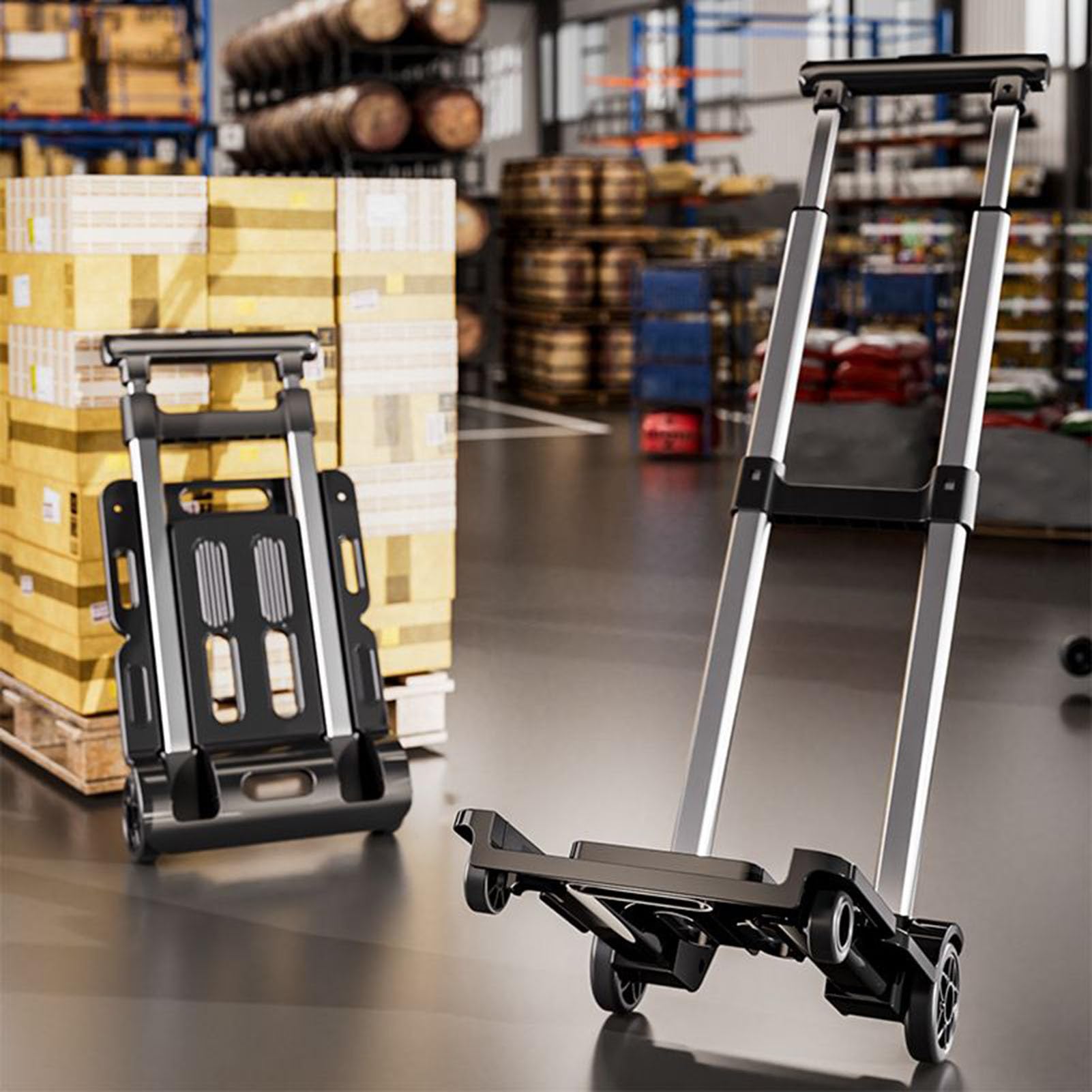 Wózek Ręczny Składany Przenośny Wózek Na Kółkach O Nośności 100 kg | Składane Wózki Transportowe Z Regulacją Wysokości Do Transportu Na Zakupach W Podróży I W Garażu