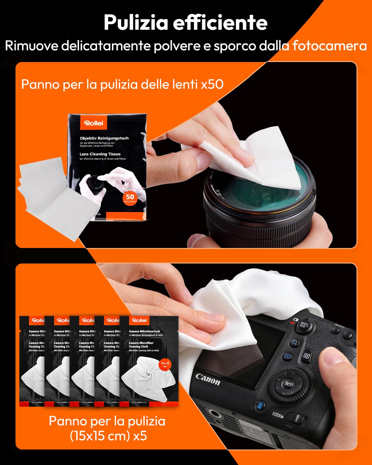 Kit Pulizia Sensore Full Frame, Rollei 8 in 1 Set di Pulizia Macchina Fotografica XL con Lenspen Soffietto Salviette Detergenti Liquido Detergente Bastoncini di Pulizia Sensore(24 mm) per Obiettivo