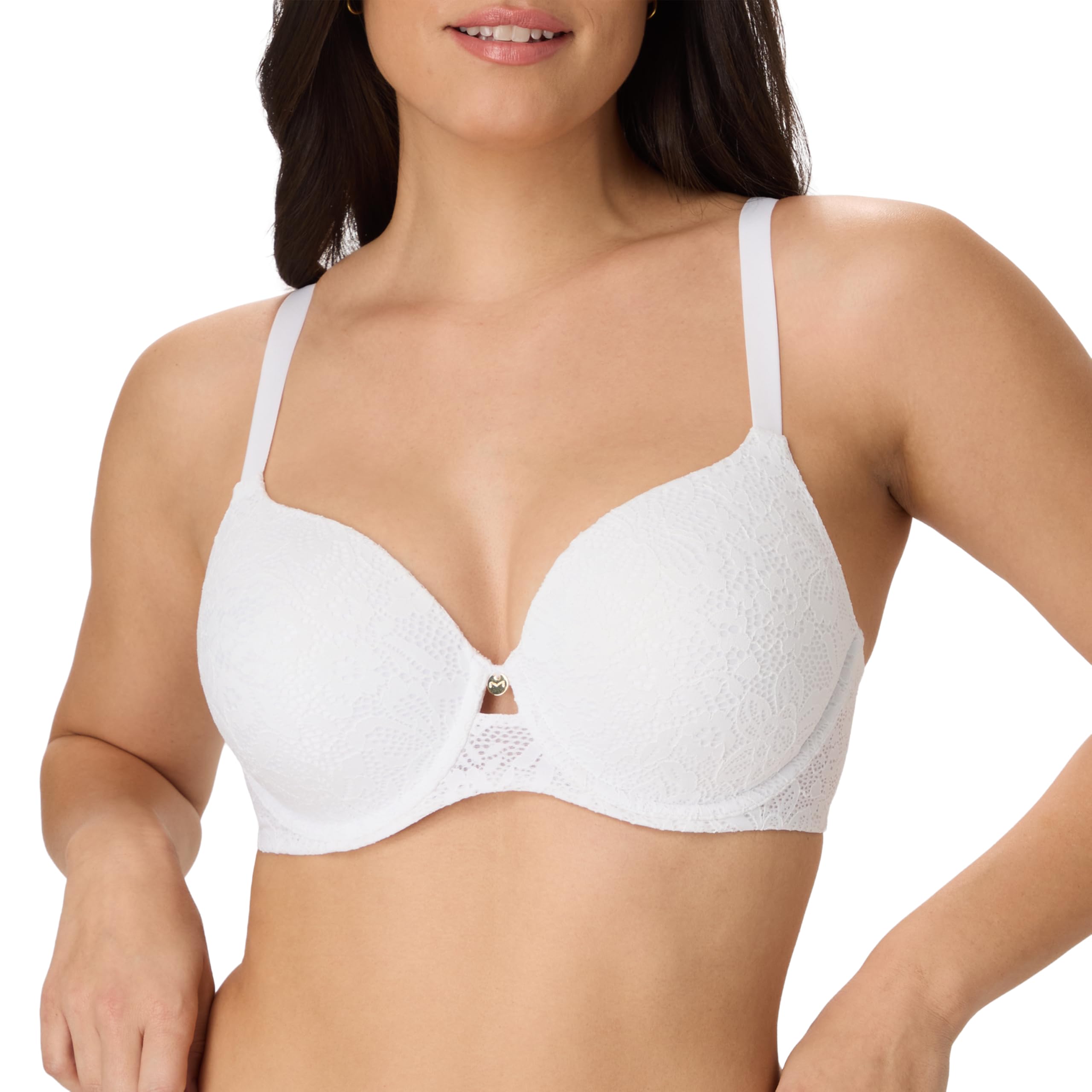 Maidenform Women's Custom Lift, One Fab Fit Underwire, Convertible Straps, Full Coverage Bra, White Lace, 34D