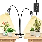 SANSI LED Grow Lights for Indoor Plants, Lifetime Free Bulb Replacement, 300W Full Spectrum Dual Gooseneck Clip Plant Grow Light, Plant Light with Timer 4/8/12 Hrs, High PPFD Growing Power Grow Lamp