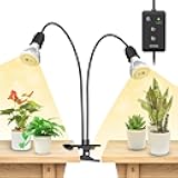 SANSI LED Grow Lights for Indoor Plants, Lifetime Free Bulb Replacement, 300W Full Spectrum Dual Gooseneck Clip Plant Grow Light, Plant Light with Timer 4/8/12 Hrs, High PPFD Growing Power Grow Lamp