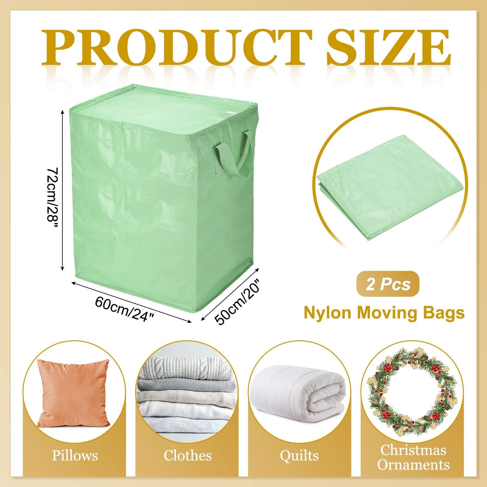 QUARKZMAN Bolsas Mudanza Grandes 240L 20x24x28 Verde Claro 2 Piezas