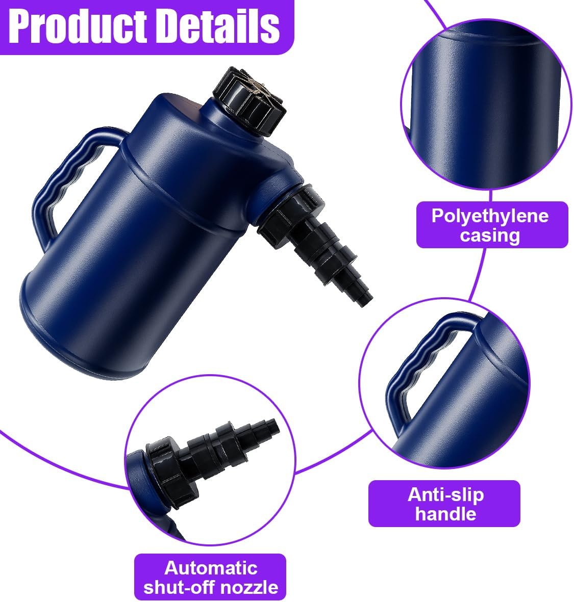 Heavy Duty Battery Filler, 2 Liter Car Deep-Cycle Battery Filler Bottle with Auto Shut and Non Drip Valve, Safe & Fast Vehicle Batteries Water Filling Bottles for Golf (Blue) image 3