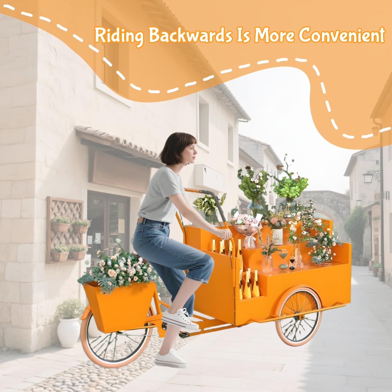 Triciclo para Venta de Comida, Carrito Grande para Comida, carritos de Hierro para Venta de Comida, Remolque Comercial para Flores, Juguetes, Bebidas, Desayuno,Negro