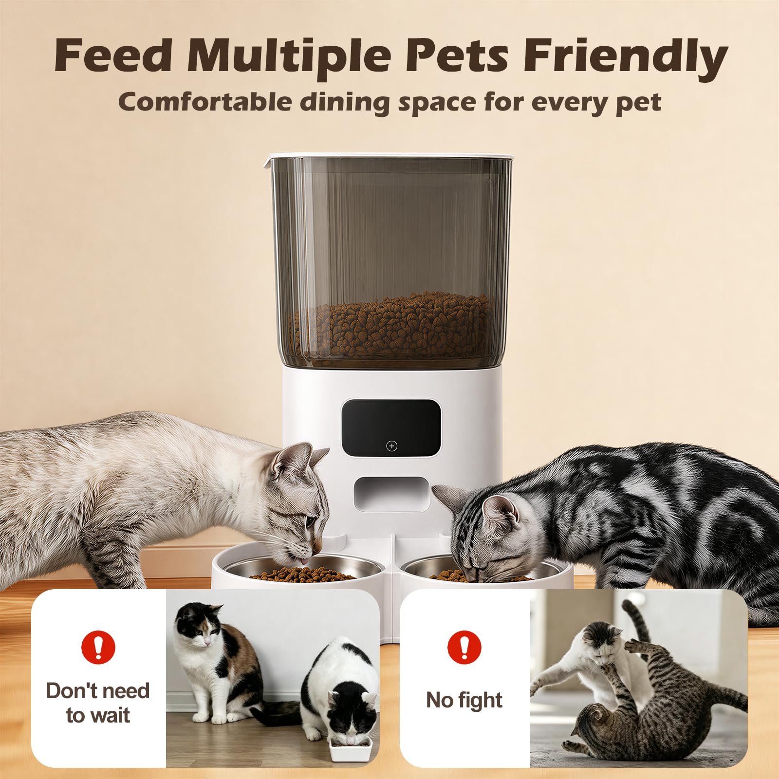 Alimentatore intelligente per animali domestici da 5 litri con telecamera Pan/Tilt 2K, distributore automatico di cibo per cani e gatti, audio bidirezionale, visione notturna, rilevamento del