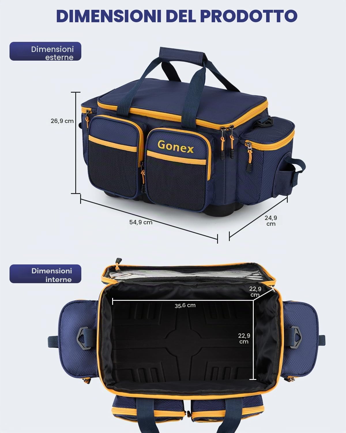 Gonex Borsa per Attrezzatura da Pesca Poliestere Resistente All'acqua con Tracolla Imbottita e Base Antiscivolo Adatta per Scatola per Attrezzatura 3700, Blu