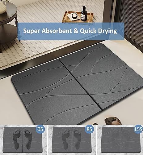 Miniatura 3 de Tapete de baño de piedra, tierra de diatomeas con secado rápido, plegable, de secado rápido, tapete de baño de diatomita para baño, antideslizante,