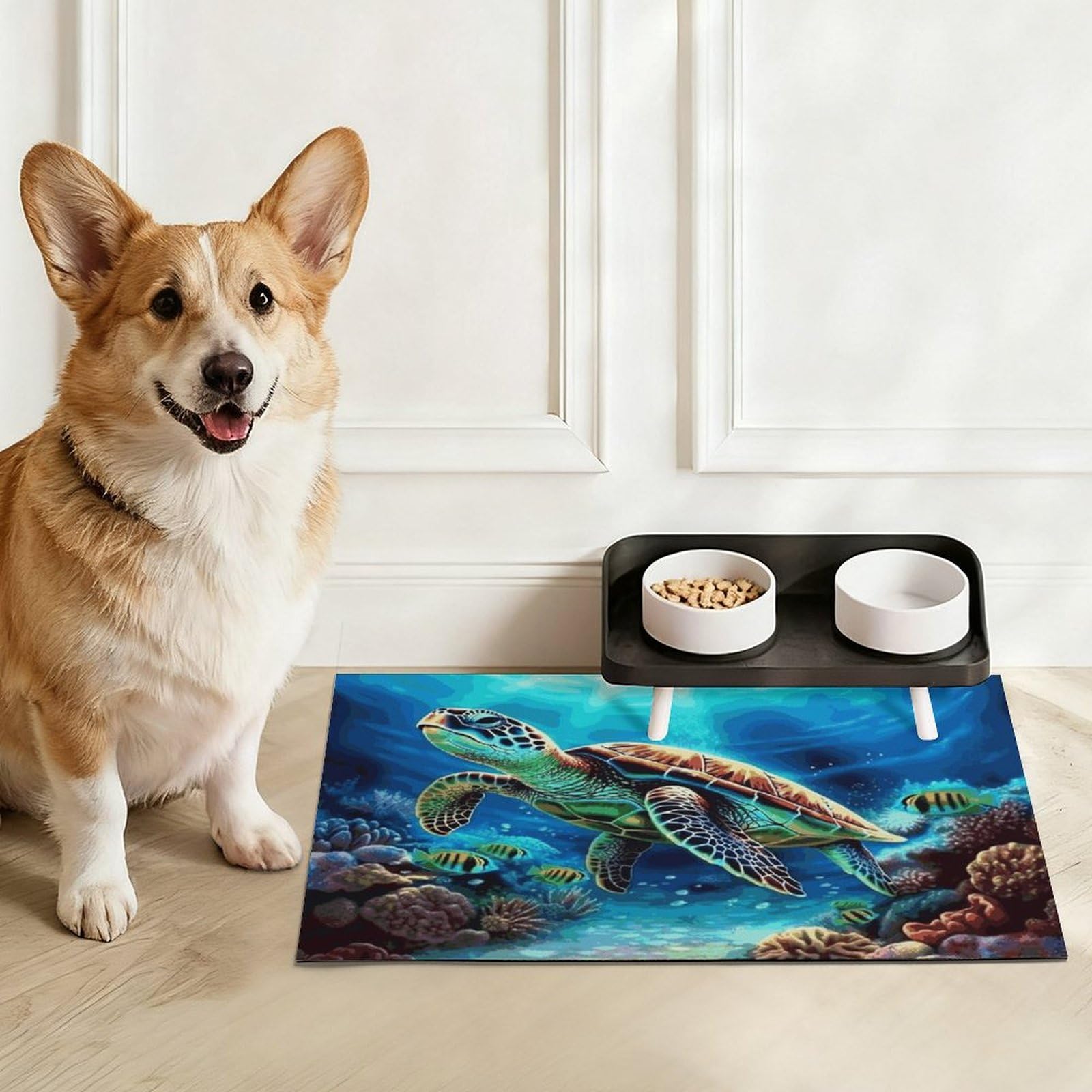 Tapis de nourriture pour chat avec motif tortues de mer - Antidérapant - Facile à nettoyer pour la nourriture et l'eau - 43,2 x 76,2 cm