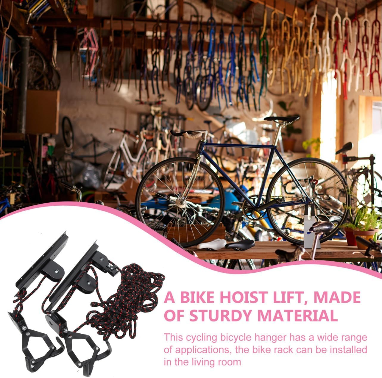 POPETPOP Heavy Duty Bike Hoist Lift Ceiling Mount Garage Bike Storage Rack Indoor Space Saving Random Color