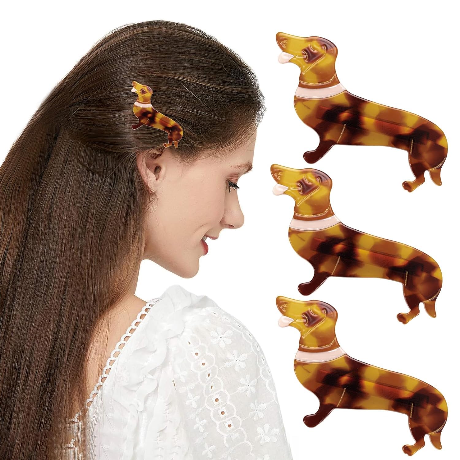 3 pinzas para el cabello Dachshund pinzas para el cabello para mujer, pinzas para el cabello antideslizantes, regalos para amantes de los perros, pinzas para el cabello antideslizantes divertidas