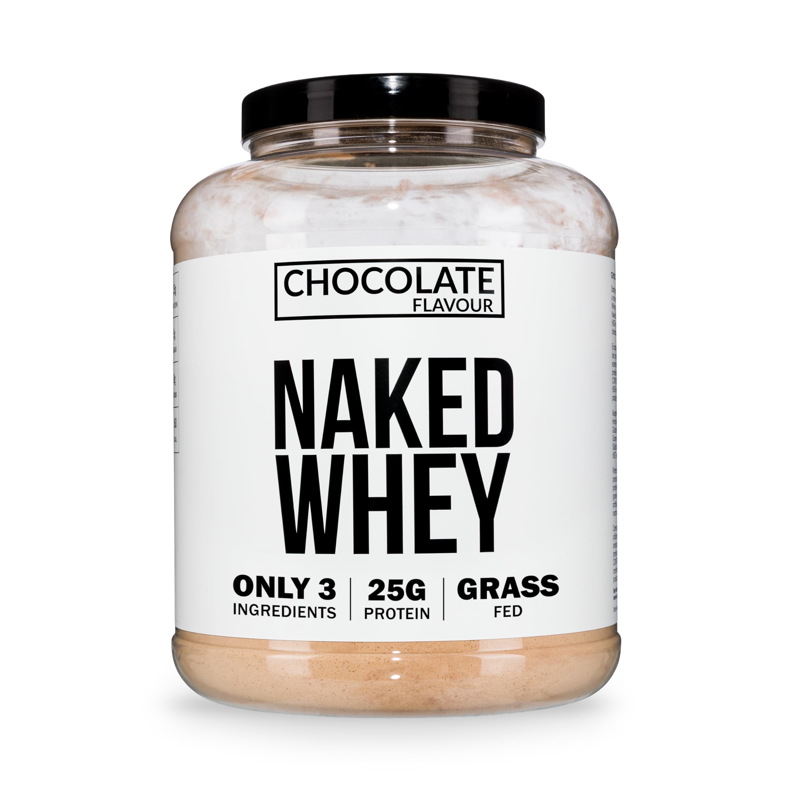 Naked Cioccolato Whey Protein, Proteine in Polvere, Solo 3 Ingredienti, Grass Fed, Senza Glutine, Senza Soia, Senza OGM, 25g di Proteine e 6g di BCAAs per Misurino, 60 Porzioni, 2280g