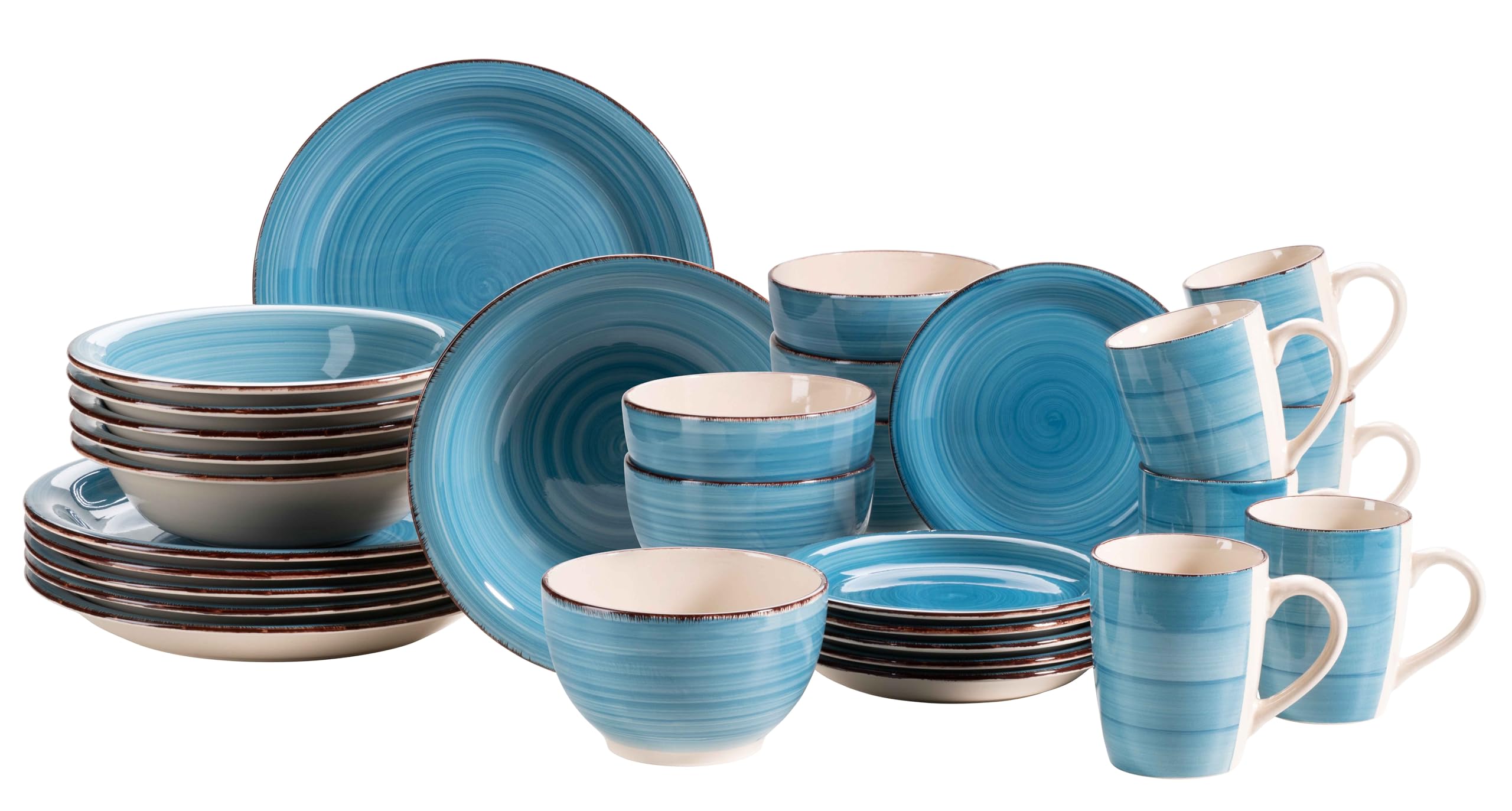 MÄSER 931619 Bel Tempo II Service de table vintage 30 pièces pour 6 personnes, en céramique peinte à la main, bleu foncé, grès, bleu