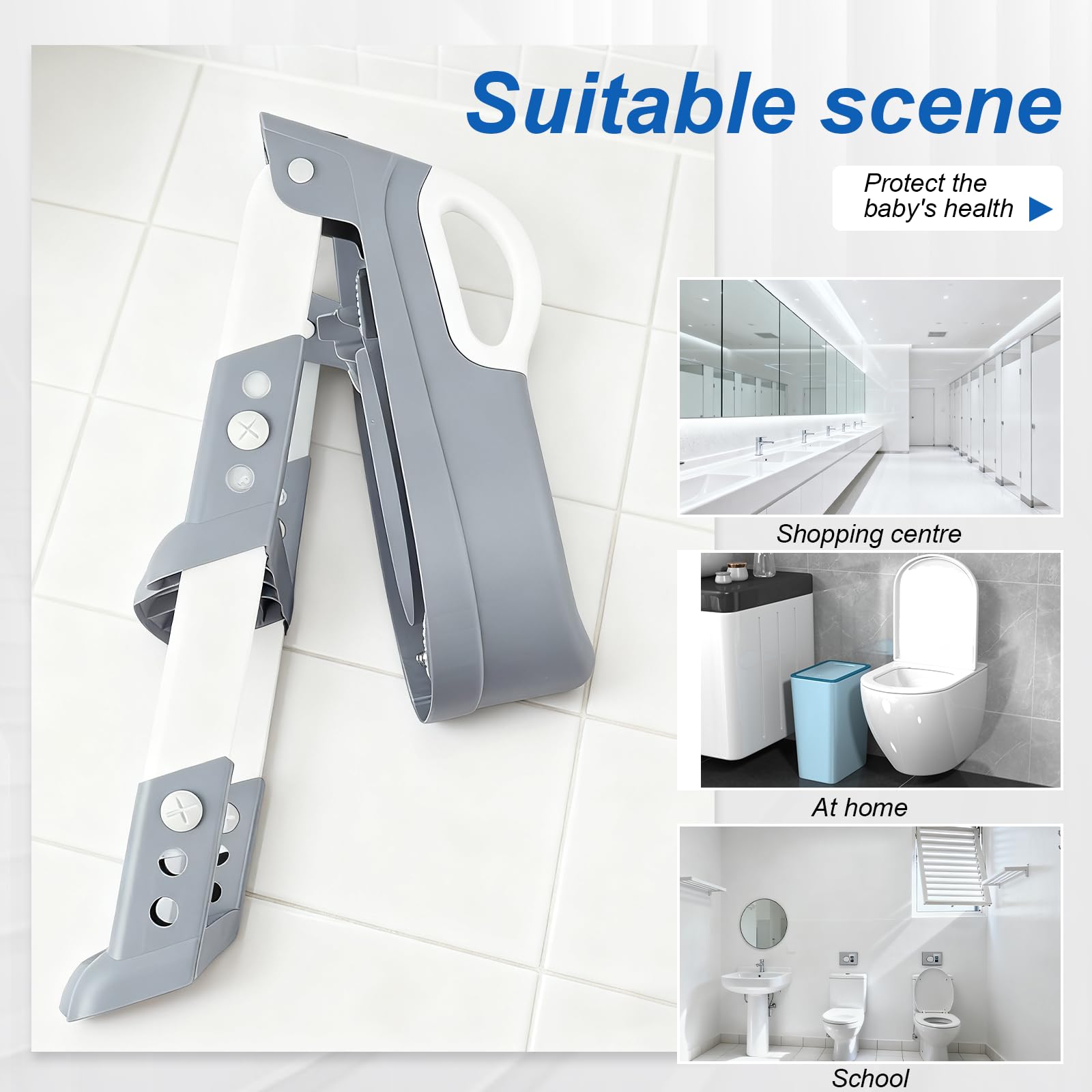 Reducteur Toilette Enfant, 3 en 1 Réglable Rehausseur Toilette Enfant mit Marches, Antidérapant, Pot Amovible, Adaptateur Toilette Enfant für Jungen & Mädchen (Grau)