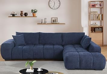 Curved Sofa Sectional Couch with Right Facing Chaise 118" Modern Extra Large Cloud Couch for Living Room Navy Blue Chenille Plush Fluffy Sofa, Deep Seats & Wider Arms with Legs