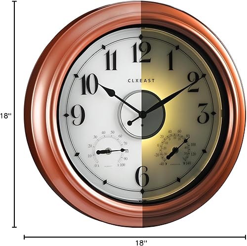 Miniatura 10 de CLXEAST Reloj de pared iluminado de 18 pulgadas para interiores y exteriores con sensor inteligente, moderno reloj de pared iluminado con